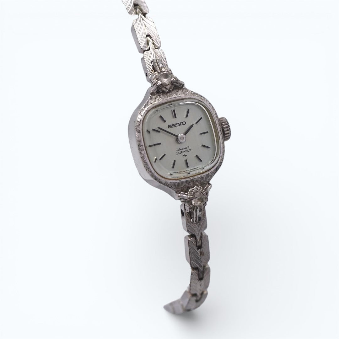 S E I K O Special Vintage Square 2P Diamond Manual Winding Watch 1140-3030