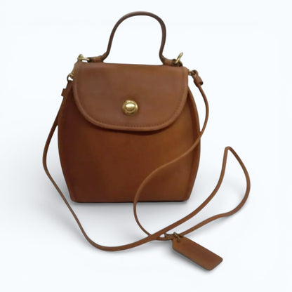 C O A C H Vintage 2WAY German Bolt Clap Leather Handbag Tan USA Made