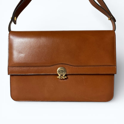 C H R I S T I A N D I O R Vintage CD Logo Smooth Leather Shoulder Bag Brown 2511-168