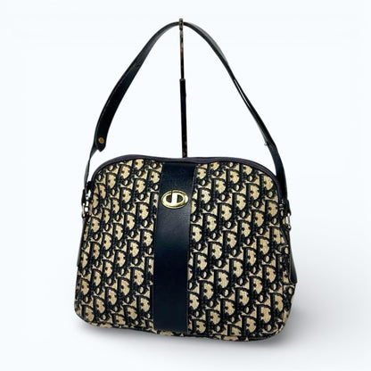 C H R I S T I A N D I O R Vintage Trotter Monogram Canvas 2WAY Shoulder Bag Navy