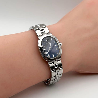 S E I K O C R E D O R Aqua 5A70-0AC0 Ladies Oval Quartz Watch Navy Dial