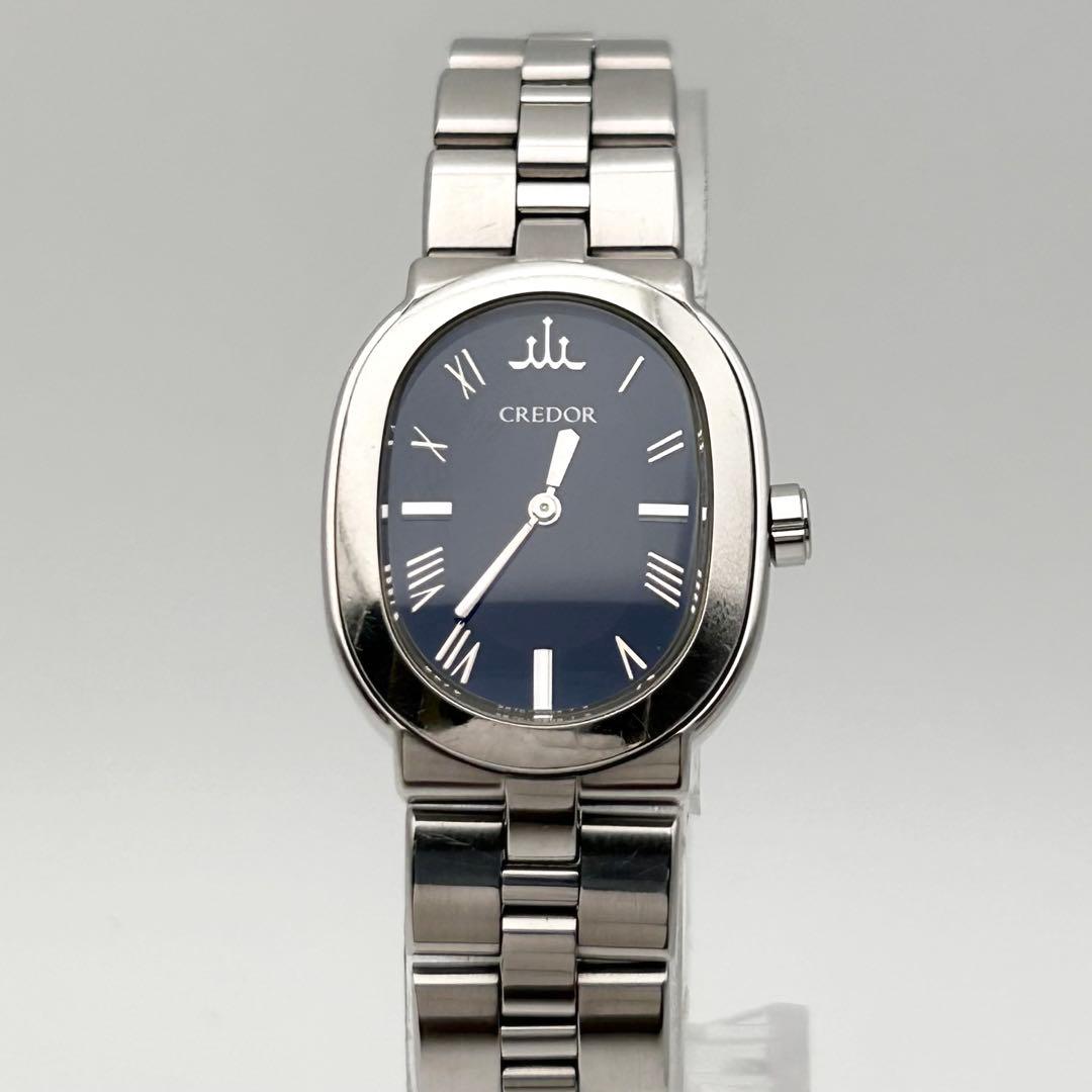 S E I K O C R E D O R Aqua 5A70-0AC0 Ladies Oval Quartz Watch Navy Dial