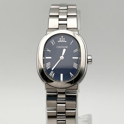 S E I K O C R E D O R Aqua 5A70-0AC0 Ladies Oval Quartz Watch Navy Dial