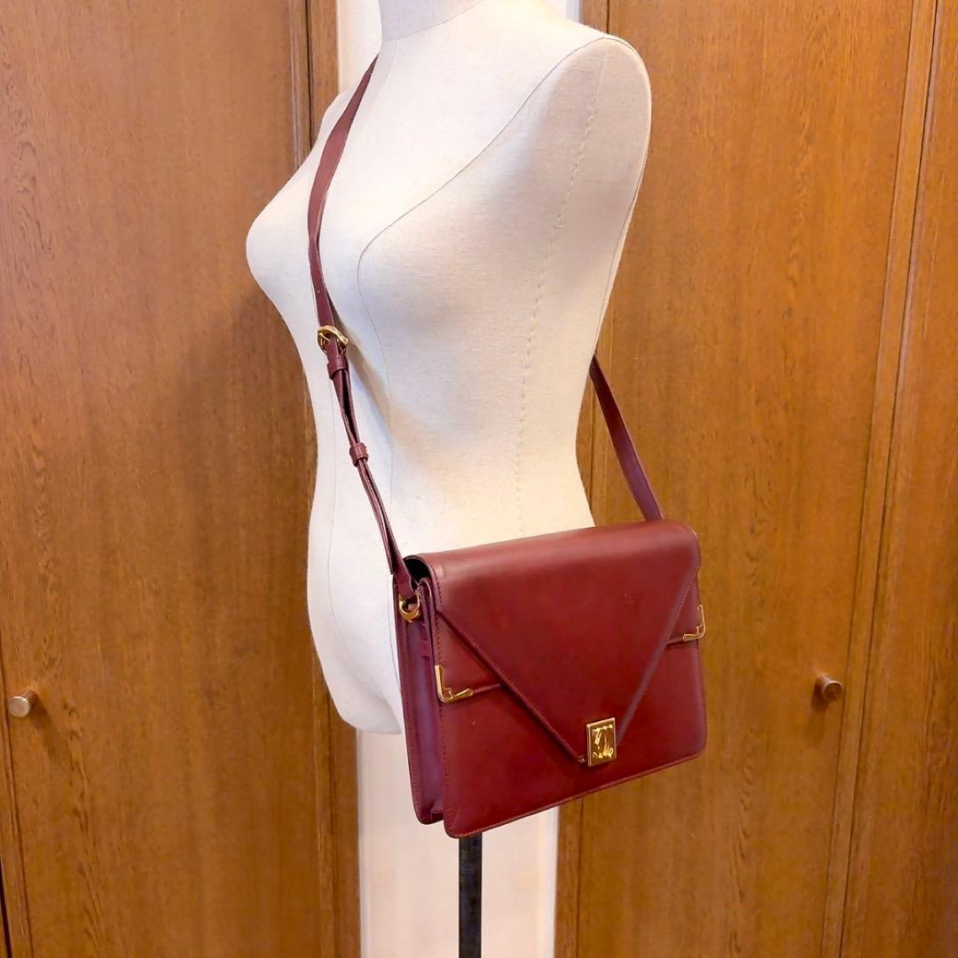 Authentic Cartier Must Line Double Flap Shoulder Bag - Bordeaux Calfskin