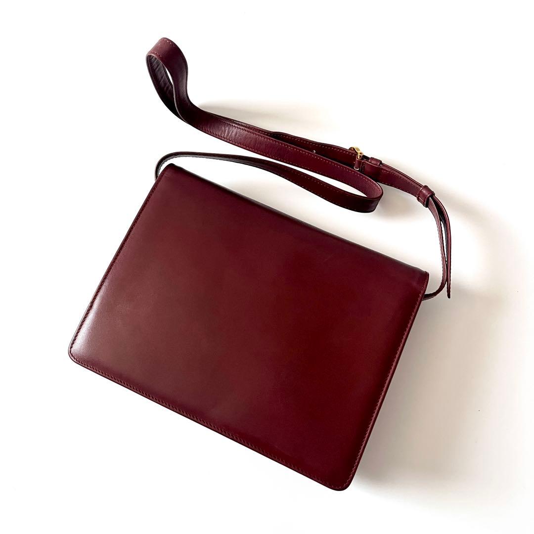 Authentic Cartier Must Line Double Flap Shoulder Bag - Bordeaux Calfskin