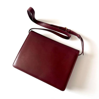 Authentic Cartier Must Line Double Flap Shoulder Bag - Bordeaux Calfskin