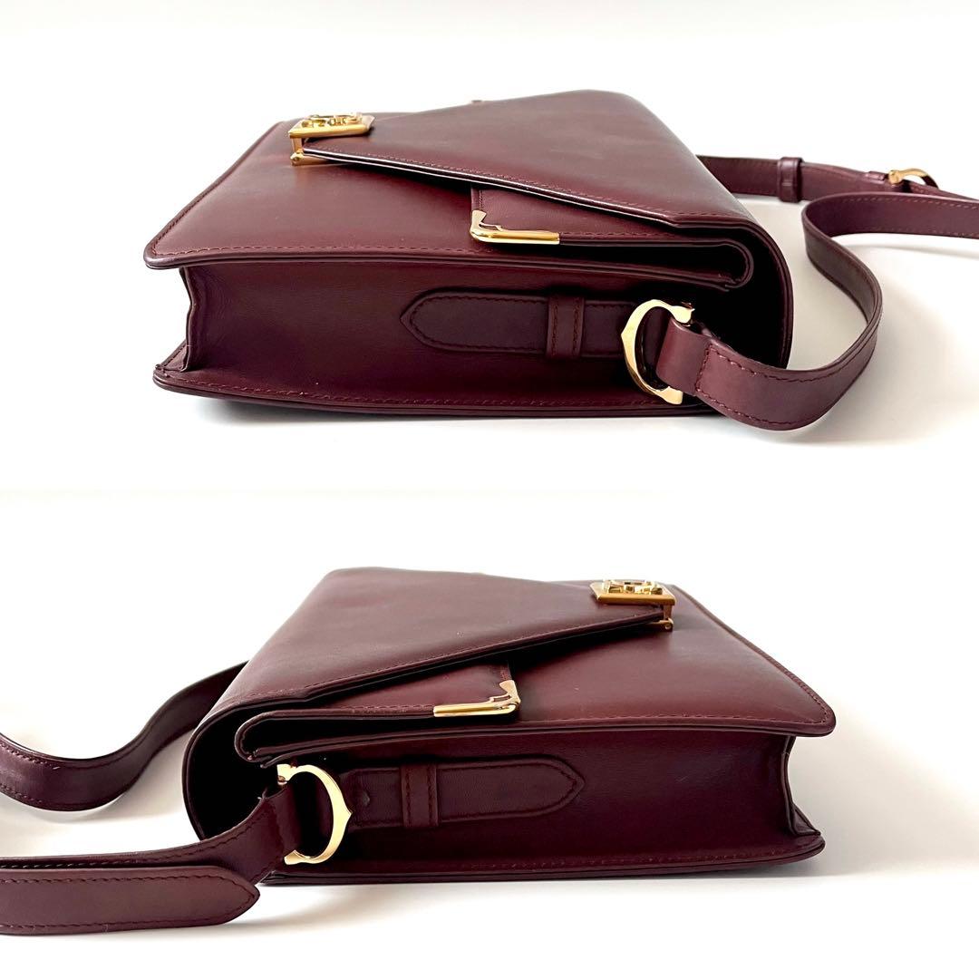 Authentic Cartier Must Line Double Flap Shoulder Bag - Bordeaux Calfskin