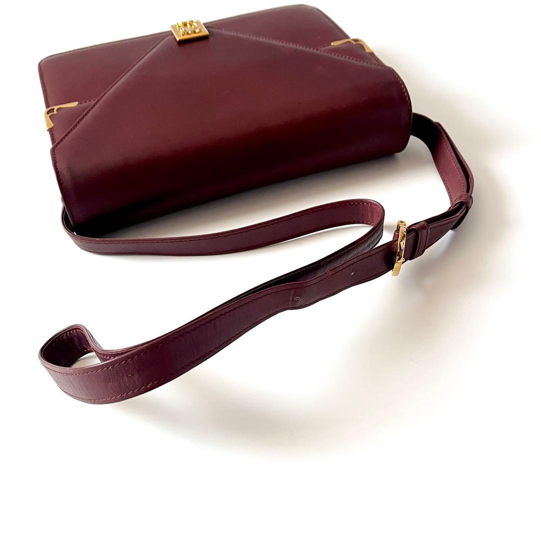Authentic Cartier Must Line Double Flap Shoulder Bag - Bordeaux Calfskin