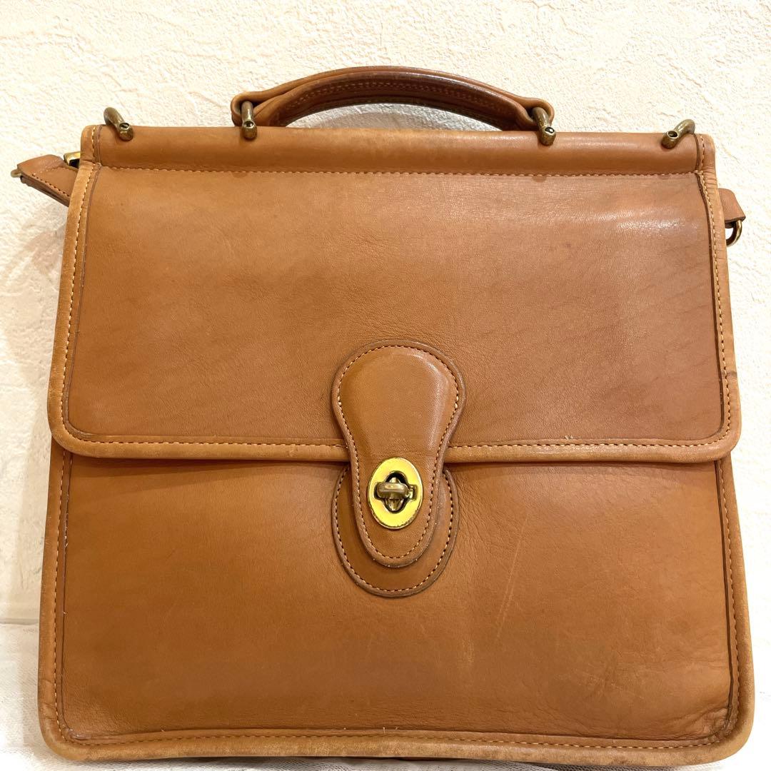 C O A C H Willis Vintage Turnlock Leather 2-Way Top Handle Shoulder Bag Camel Brown USA