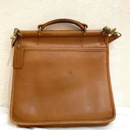 C O A C H Willis Vintage Turnlock Leather 2-Way Top Handle Shoulder Bag Camel Brown USA