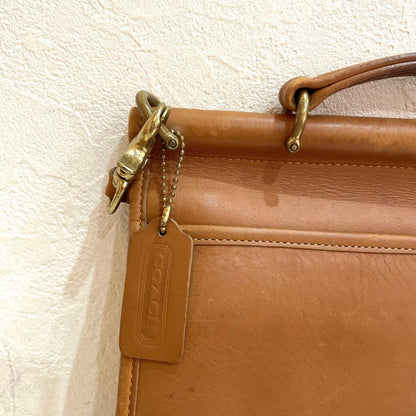C O A C H Willis Vintage Turnlock Leather 2-Way Top Handle Shoulder Bag Camel Brown USA