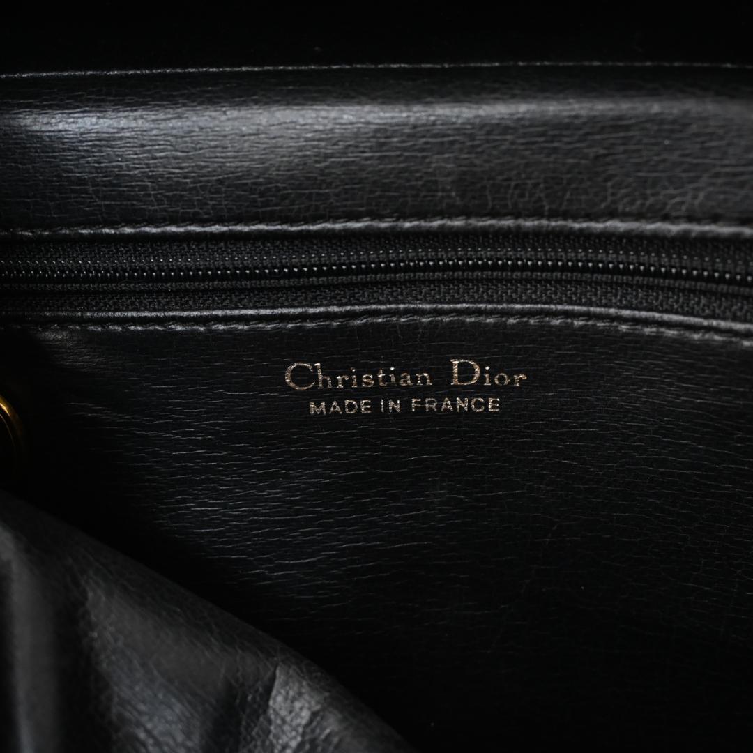 C H R I S T I A N D I O R Vintage CD Buckle Leather Structured Handbag Black