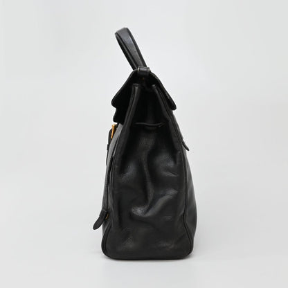 C H R I S T I A N D I O R Vintage CD Buckle Leather Structured Handbag Black