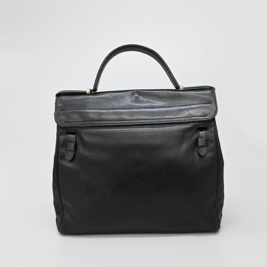 C H R I S T I A N D I O R Vintage CD Buckle Leather Structured Handbag Black