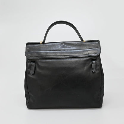 C H R I S T I A N D I O R Vintage CD Buckle Leather Structured Handbag Black