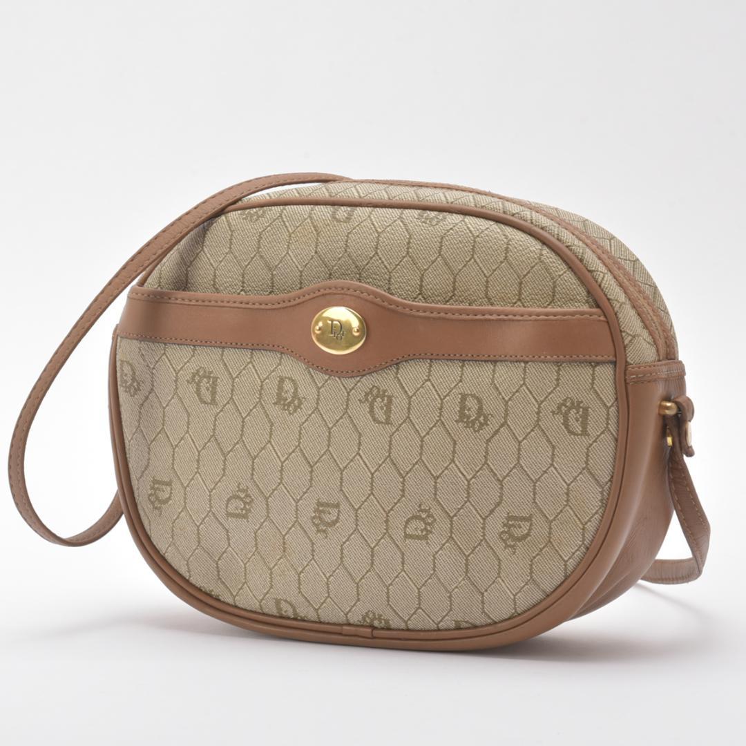 C H R I S T I A N D I O R Vintage Honeycomb Monogram PVC Leather Shoulder Bag Beige