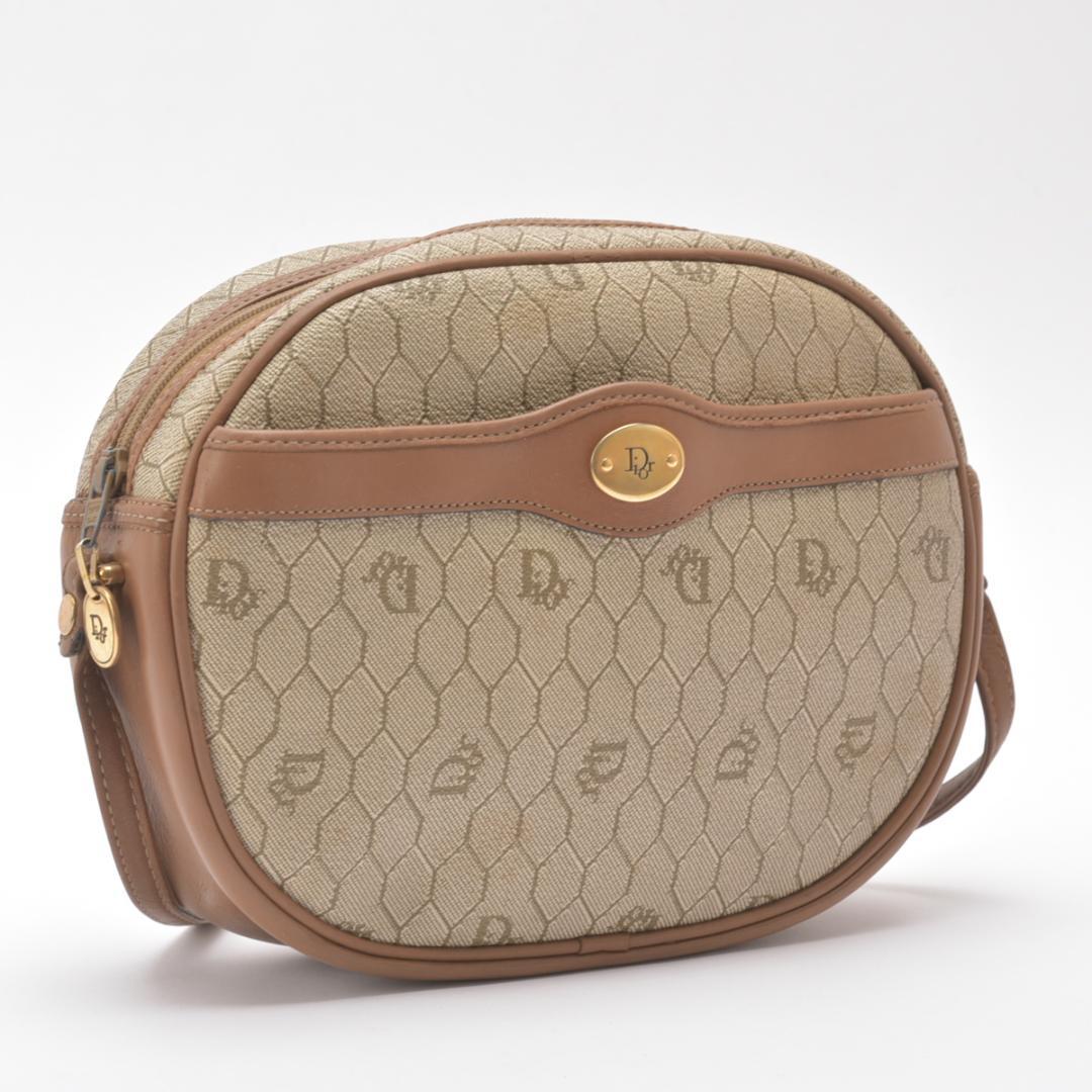 C H R I S T I A N D I O R Vintage Honeycomb Monogram PVC Leather Shoulder Bag Beige