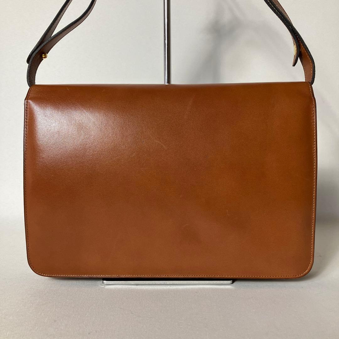 C H R I S T I A N D I O R Vintage Leather CD Logo Flap Shoulder Bag Brown