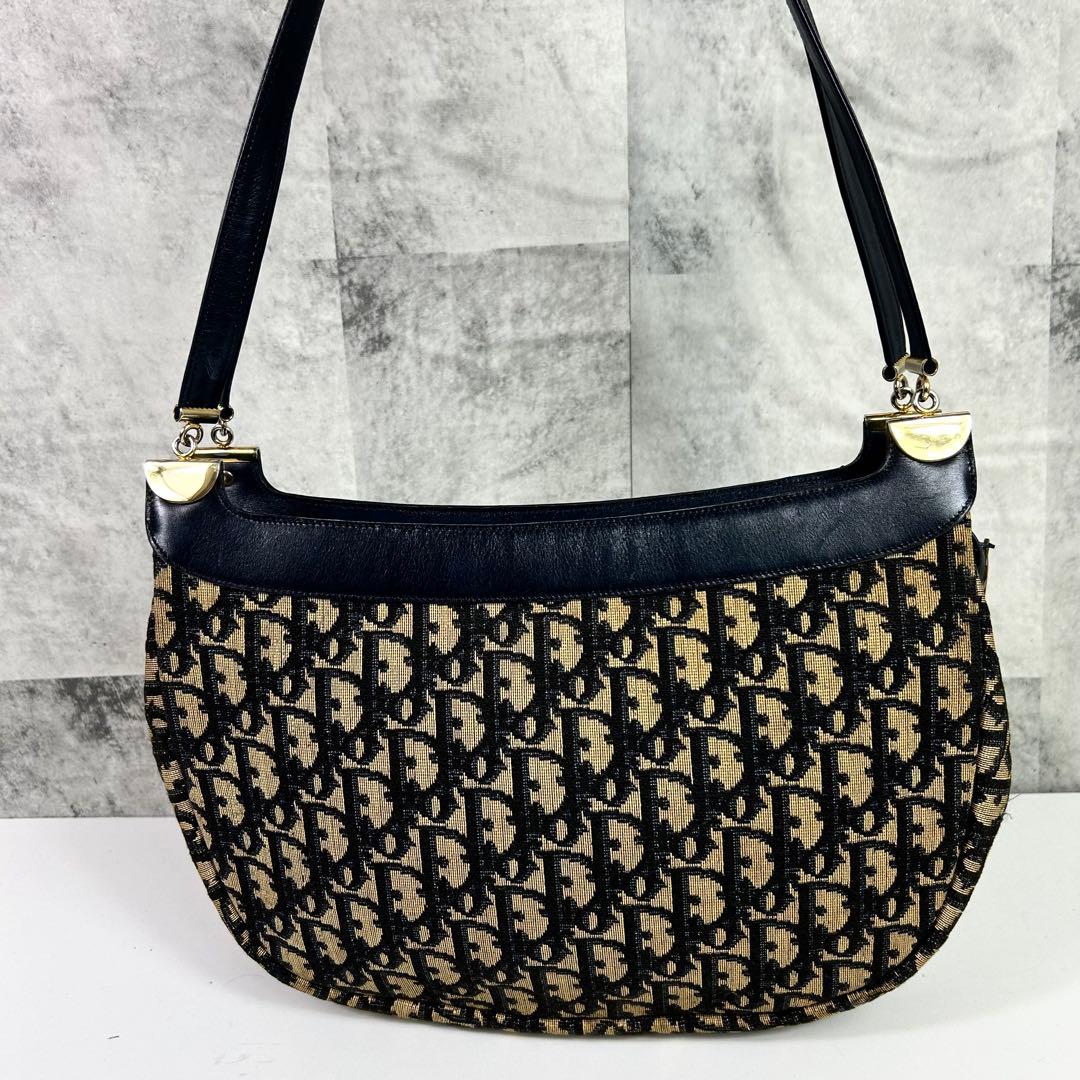C H R I S T I A N D I O R Vintage Trotter Monogram Canvas Shoulder Bag Navy