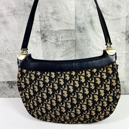 C H R I S T I A N D I O R Vintage Trotter Monogram Canvas Shoulder Bag Navy