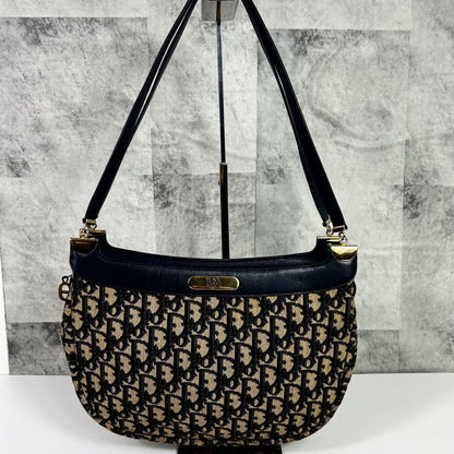C H R I S T I A N D I O R Vintage Trotter Monogram Canvas Shoulder Bag Navy