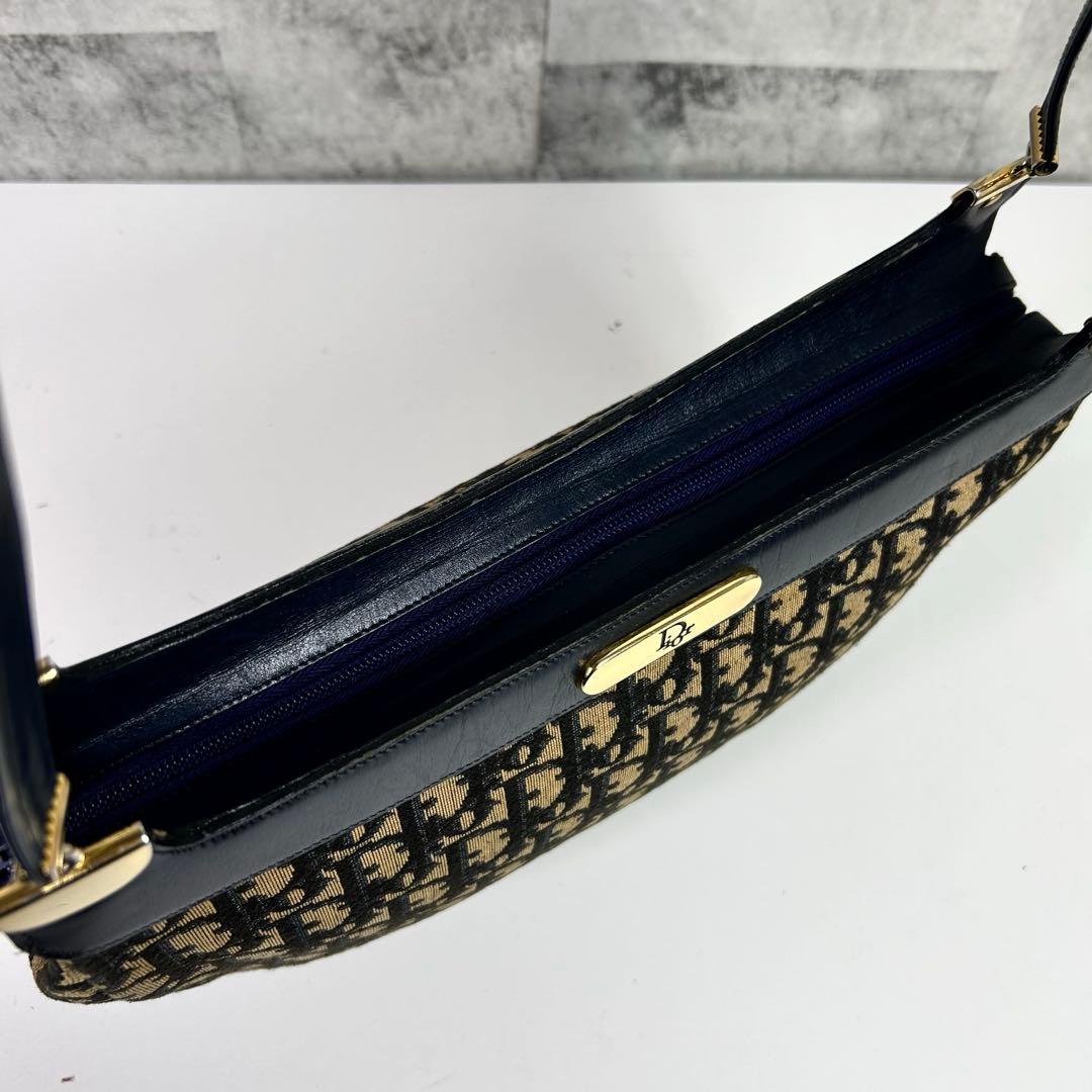 C H R I S T I A N D I O R Vintage Trotter Monogram Canvas Shoulder Bag Navy