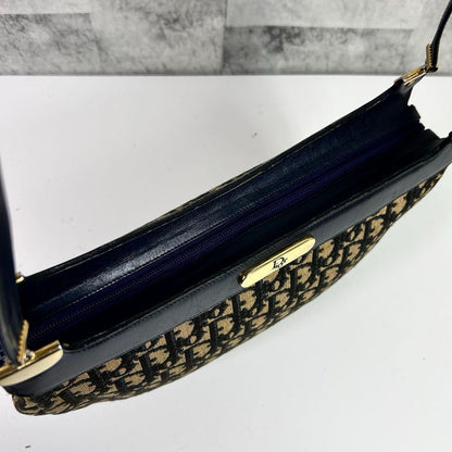 C H R I S T I A N D I O R Vintage Trotter Monogram Canvas Shoulder Bag Navy