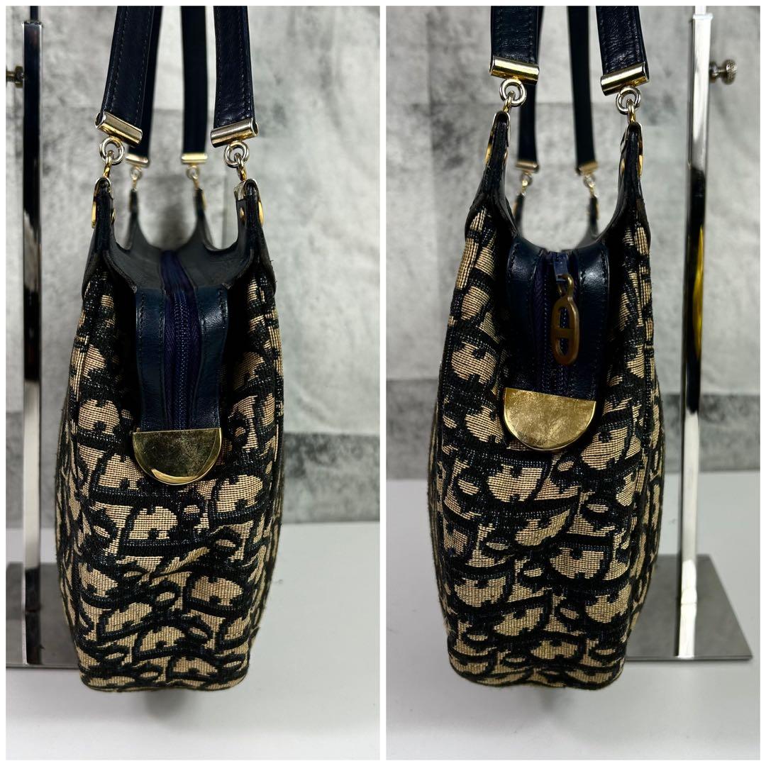C H R I S T I A N D I O R Vintage Trotter Monogram Canvas Shoulder Bag Navy