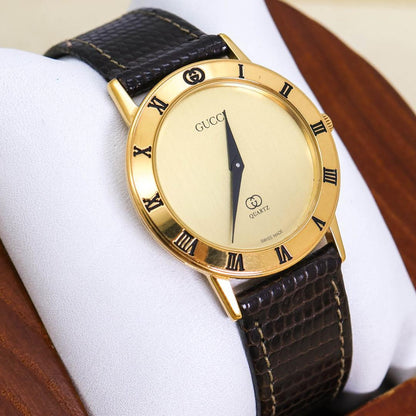 Vintage Gucci 3100 Leather Roman Numeral Watch – Working Condition