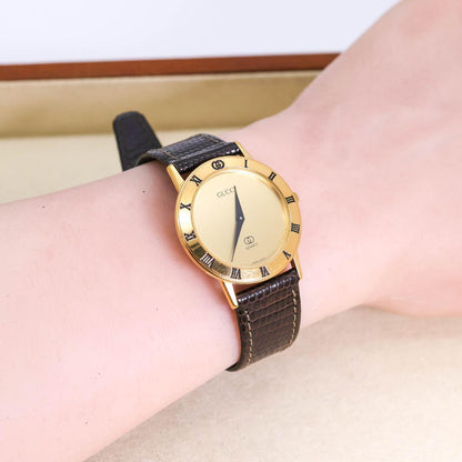 Vintage Gucci 3100 Leather Roman Numeral Watch – Working Condition
