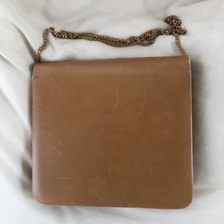 C H R I S T I A N D I O R Vintage CD Logo Chain Leather Flap Shoulder Bag Camel