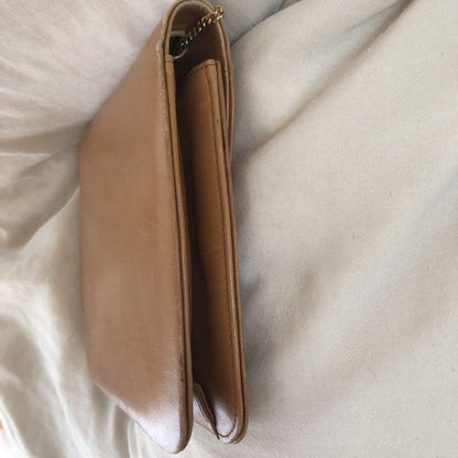C H R I S T I A N D I O R Vintage CD Logo Chain Leather Flap Shoulder Bag Camel