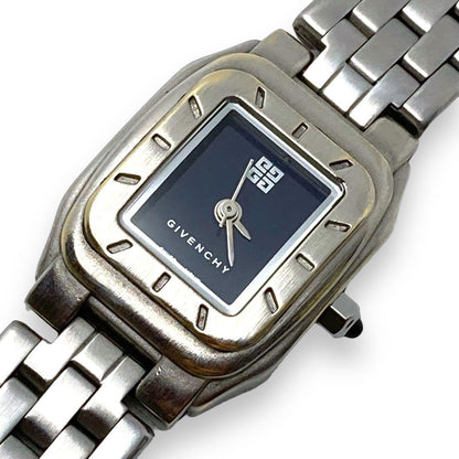 RARE Vintage GIVENCHY Silver Tonneau Ladies Watch – Onyx Crown