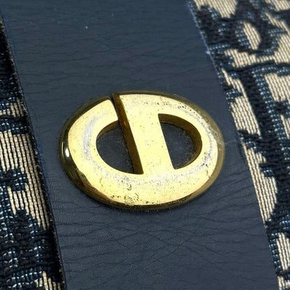 C H R I S T I A N D I O R Vintage Trotter Monogram Canvas 2WAY Shoulder Bag Navy