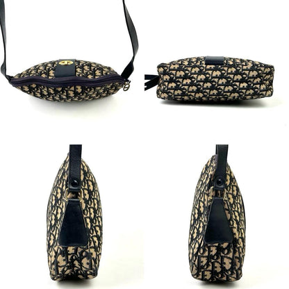 C H R I S T I A N D I O R Vintage Trotter Monogram Canvas 2WAY Shoulder Bag Navy