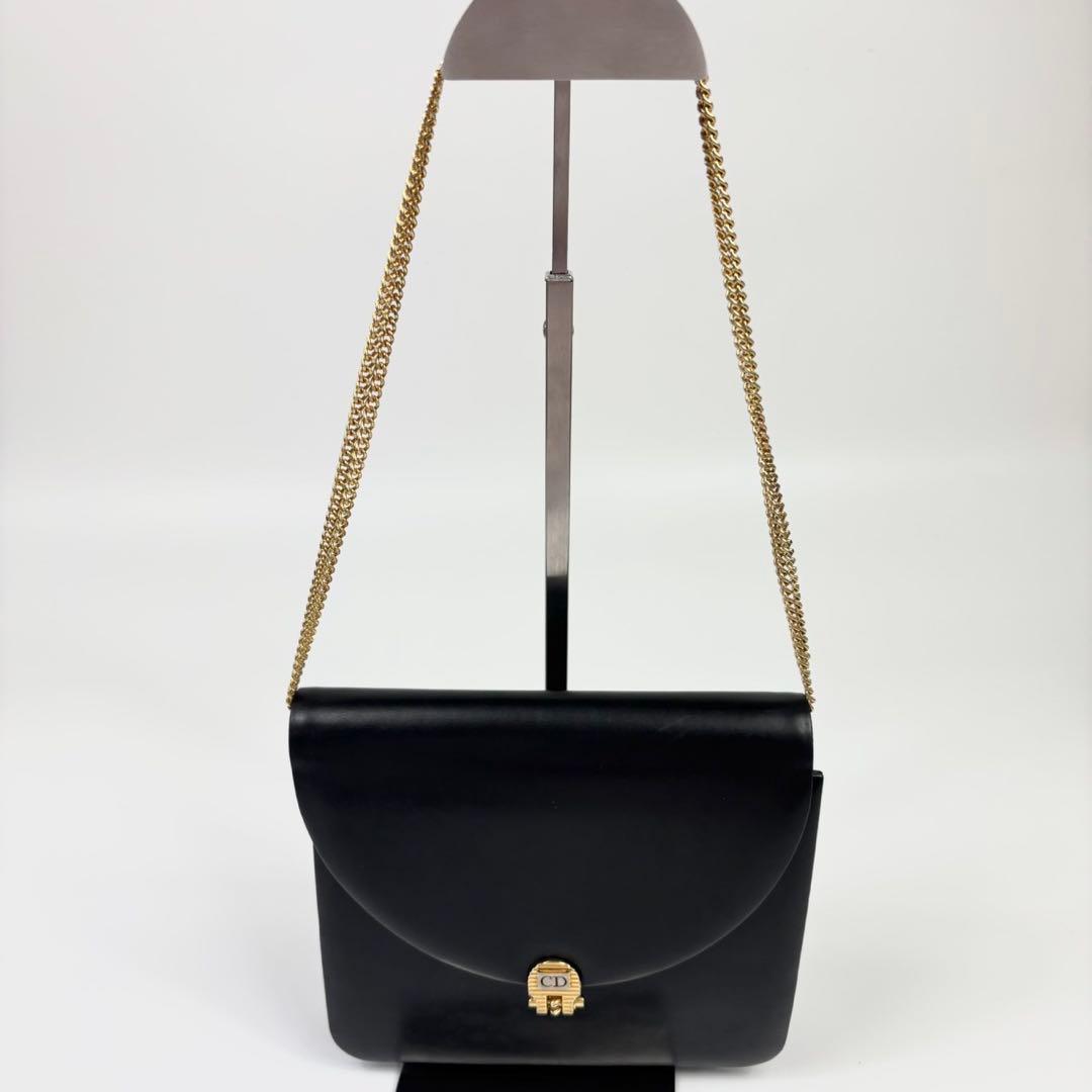 C H R I S T I A N D I O R Vintage CD Logo Chain Leather Flap Shoulder
