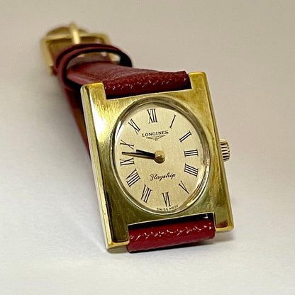 L O N G I N E S Flagship Vintage Manual Wind Rectangular Gold-Plated Ladies Watch 1970s