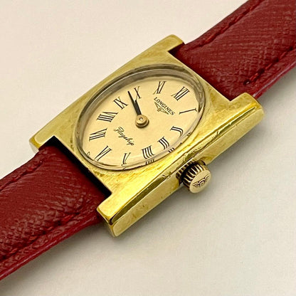 L O N G I N E S Flagship Vintage Manual Wind Rectangular Gold-Plated Ladies Watch 1970s