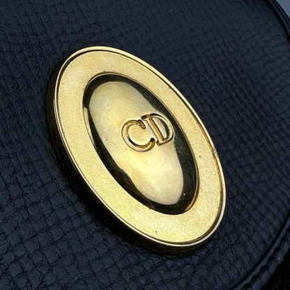 C H R I S T I A N D I O R Vintage Oval CD Logo Leather Drawstring Backpack Black