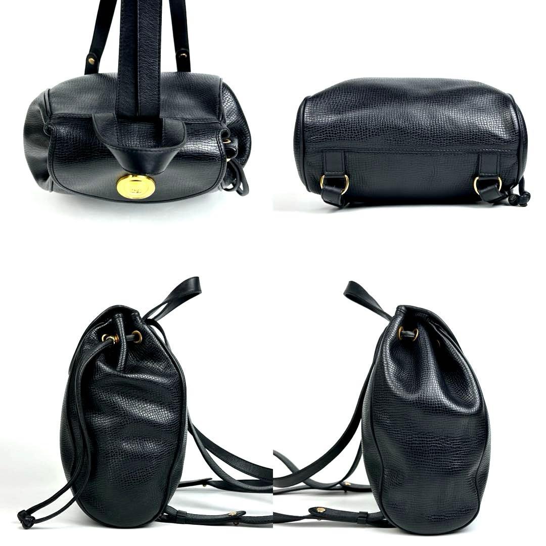C H R I S T I A N D I O R Vintage Oval CD Logo Leather Drawstring Backpack Black