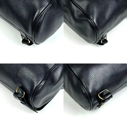 C H R I S T I A N D I O R Vintage Oval CD Logo Leather Drawstring Backpack Black