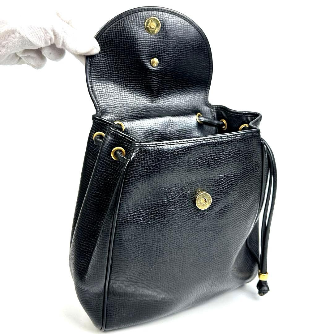 C H R I S T I A N D I O R Vintage Oval CD Logo Leather Drawstring Backpack Black