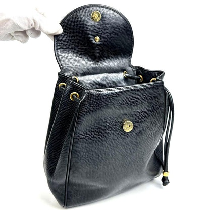 C H R I S T I A N D I O R Vintage Oval CD Logo Leather Drawstring Backpack Black