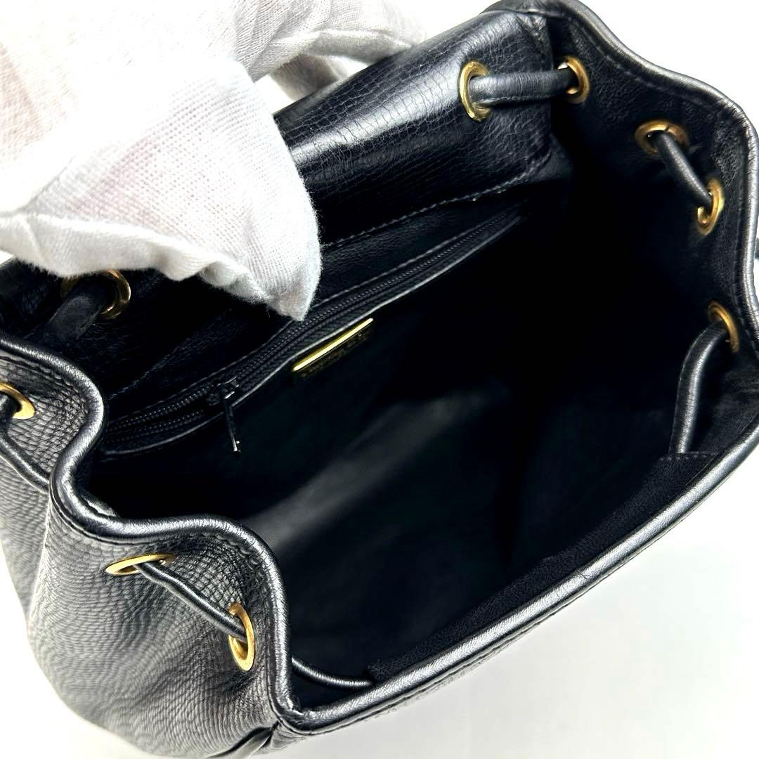 C H R I S T I A N D I O R Vintage Oval CD Logo Leather Drawstring Backpack Black