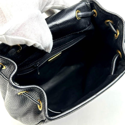 C H R I S T I A N D I O R Vintage Oval CD Logo Leather Drawstring Backpack Black