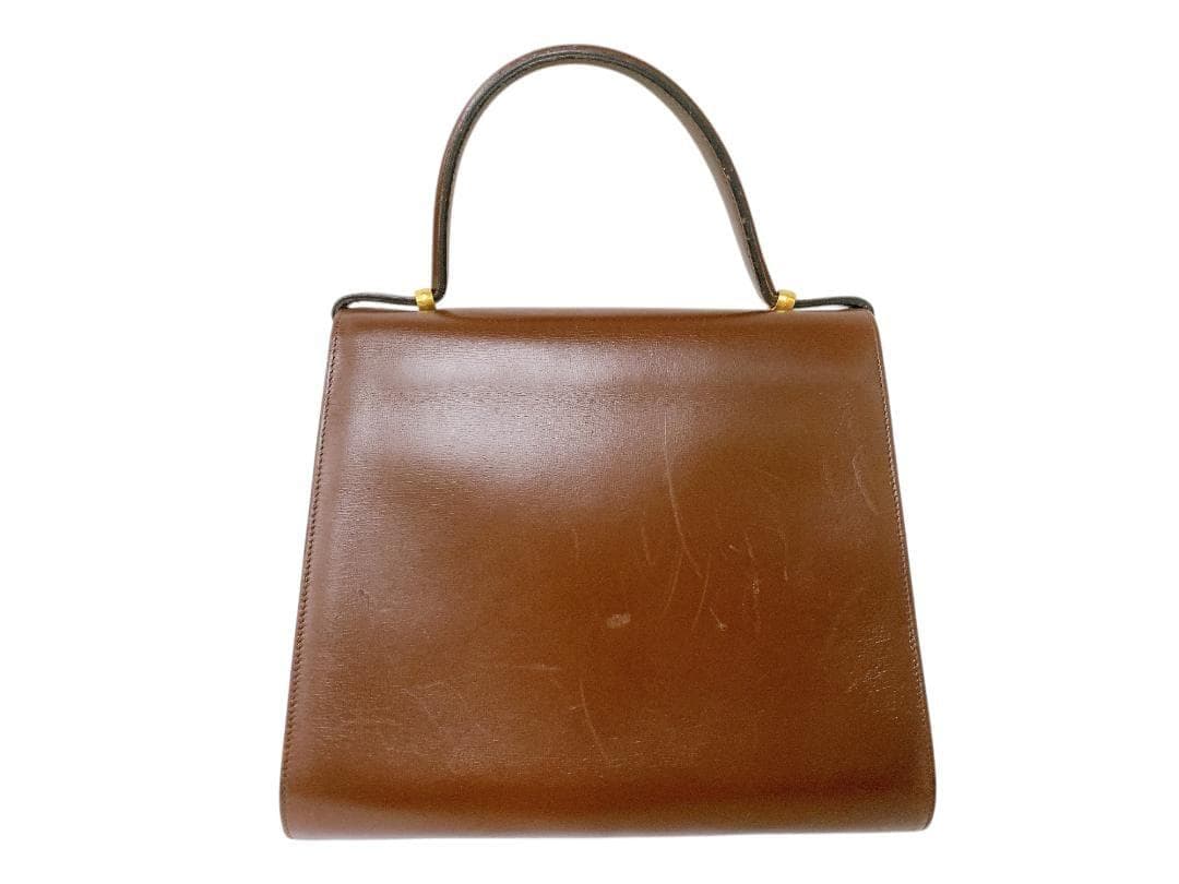 C H R I S T I A N D I O R Vintage Leather Top Handle Handbag Brown Made in France