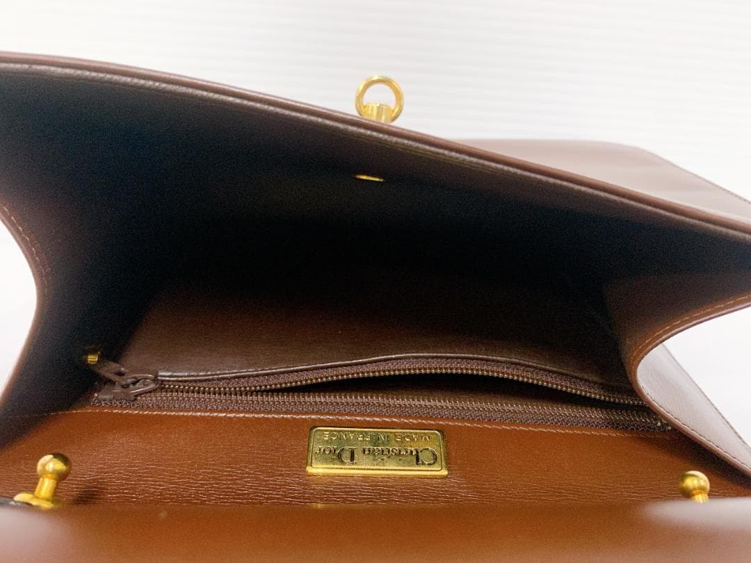 C H R I S T I A N D I O R Vintage Leather Top Handle Handbag Brown Made in France