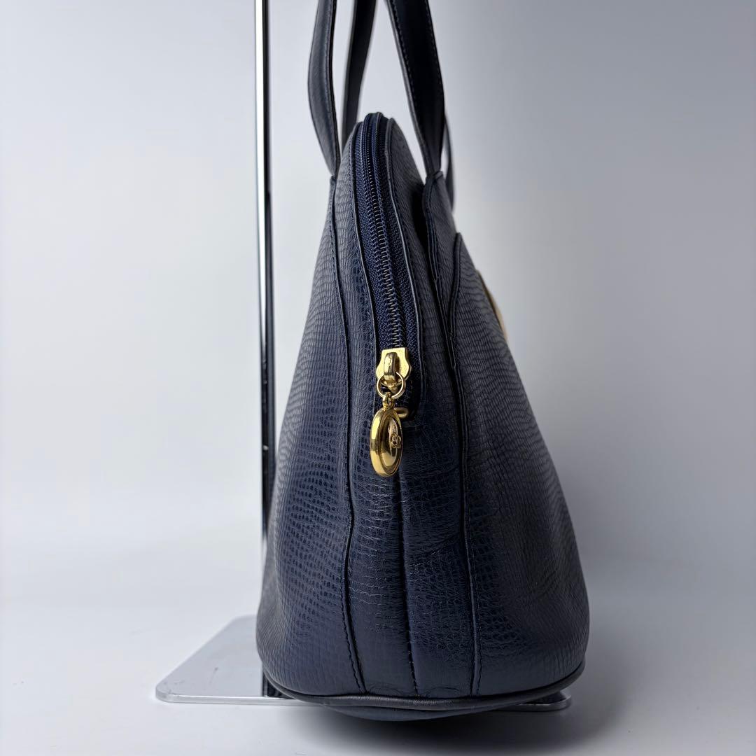 C H R I S T I A N D I O R Vintage Oval CD Logo Leather Shoulder Tote Bag Navy