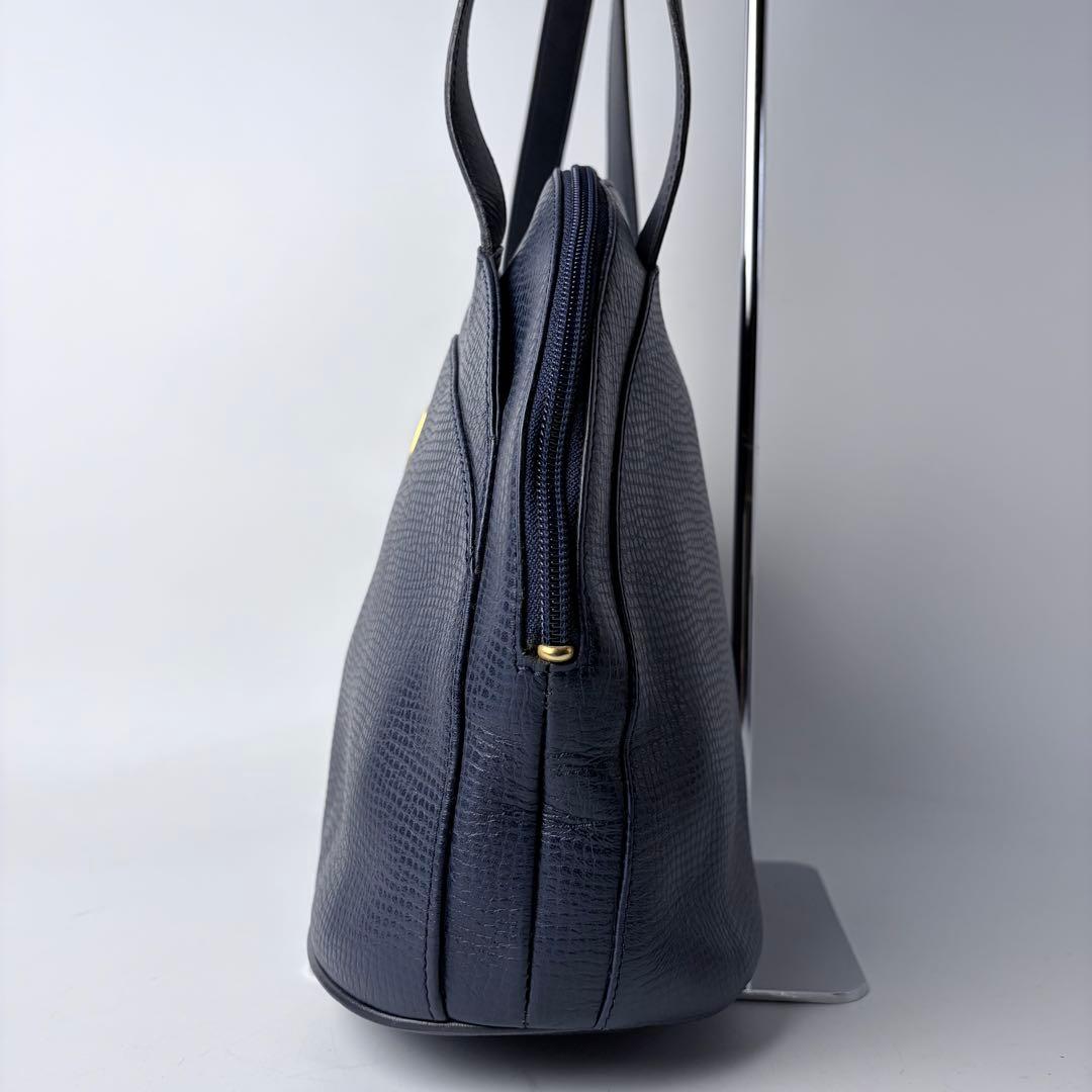 C H R I S T I A N D I O R Vintage Oval CD Logo Leather Shoulder Tote Bag Navy