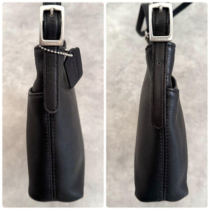 C O A C H Vintage Grained Leather Flap Shoulder Bag Black Silver Hardware USA Made